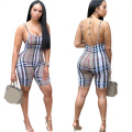 Newest Fashion Sexy Jumpsuit Fr Ladies Bodycon Stretchy Onesie Shorts Sexy Rompers Adult Plaid Jumpsuits for Women